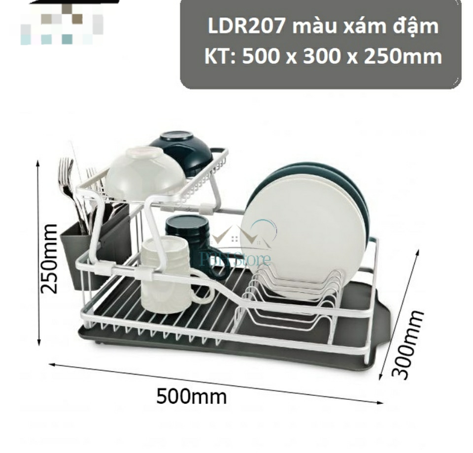 Kệ Bát Đĩa 2 Tầng Bằng Nhôm Cao Cấp LDR207GRY