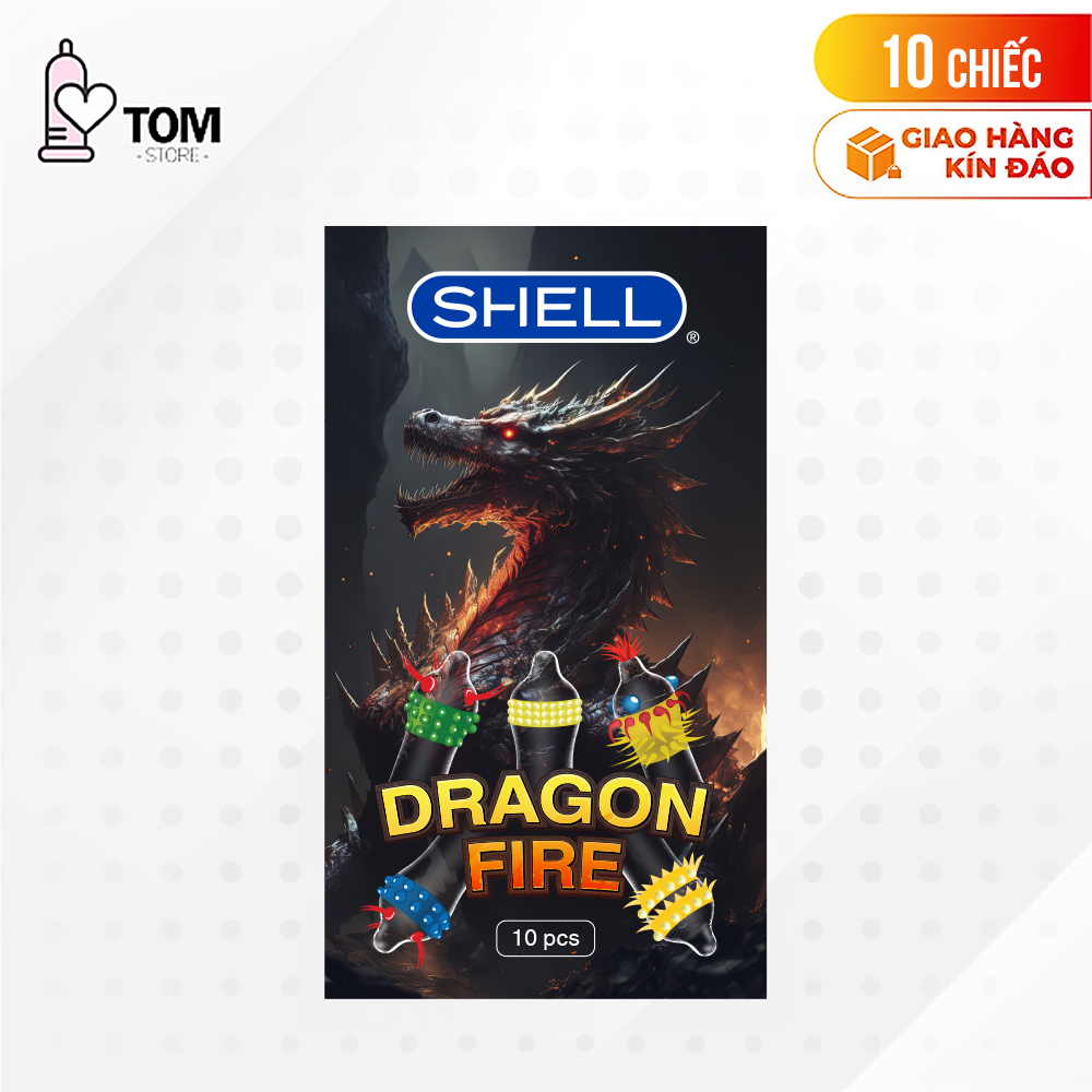 Bao cao su Shell Dragon Fire - Hộp 5 bao gai, bi nổi lớn + 5 bao Shell Performax (Hộp 10 cái)