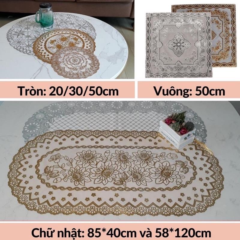 Khăn trải bàn ăn vintage ren hoa nhựa chống thấm nước in hoa nổi đủ kích thước VIP ảnh thật