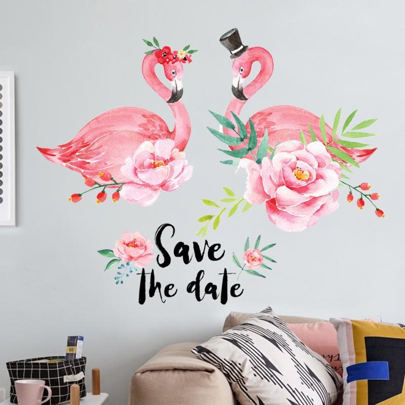 Decal dán tường đôi hạc hồng