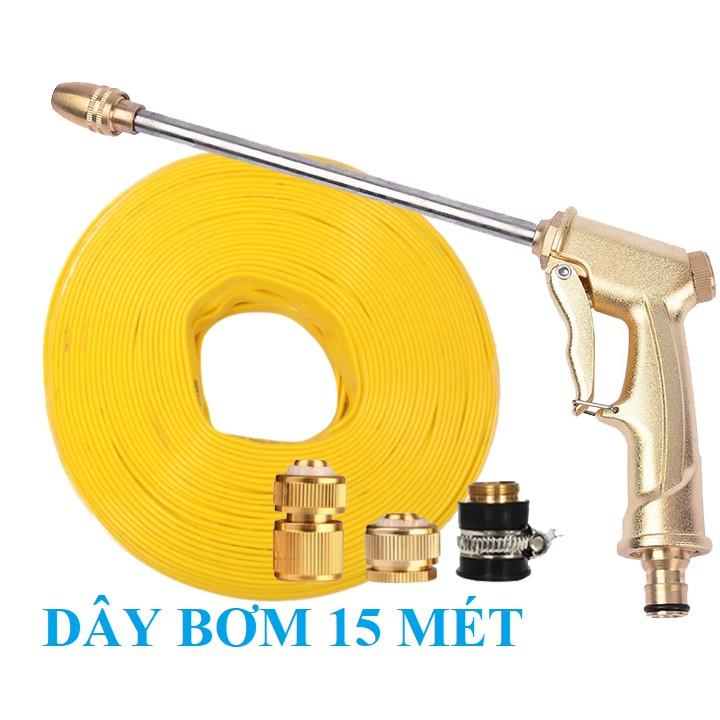 Bộ dây vòi xịt nước rửa xe, tưới cây . tăng áp 3 lần, loại 15m 206318 đầu đồng,cút đồng+ tặng mở chai