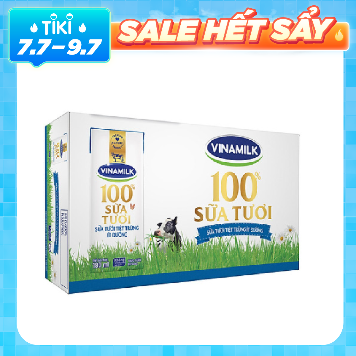 THÙNG 48 HỘP SỮA TƯƠI TIỆT TRÙNG VINAMILK 100% ÍT ĐƯỜNG 180ML