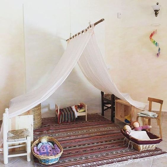 Lều vải canvas trang trí trong nhà cho bé phong cách boho