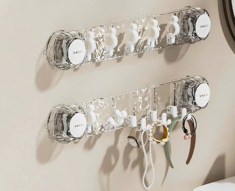 Thanh móc treo đồ hút chân không nhà tắm đa năng, móc treo tường chịu lực tốt không cần khoan