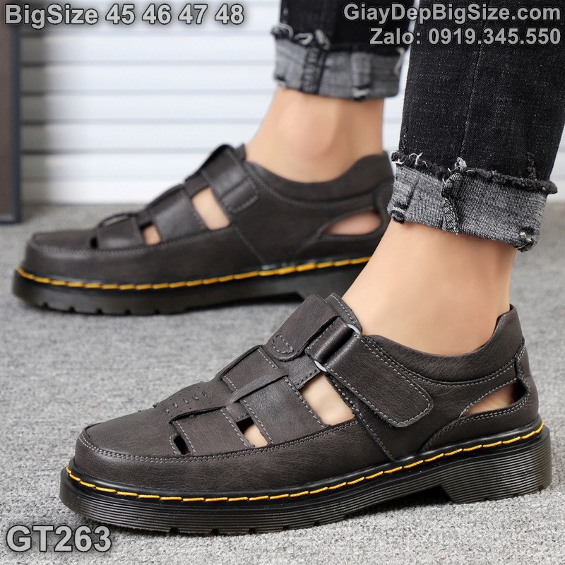 Giày xăng đan da thật đế kếp, giày tây quai dán cỡ lớn 45 46 47 48 cho nam chân to. Big size leather shoes for wide feet