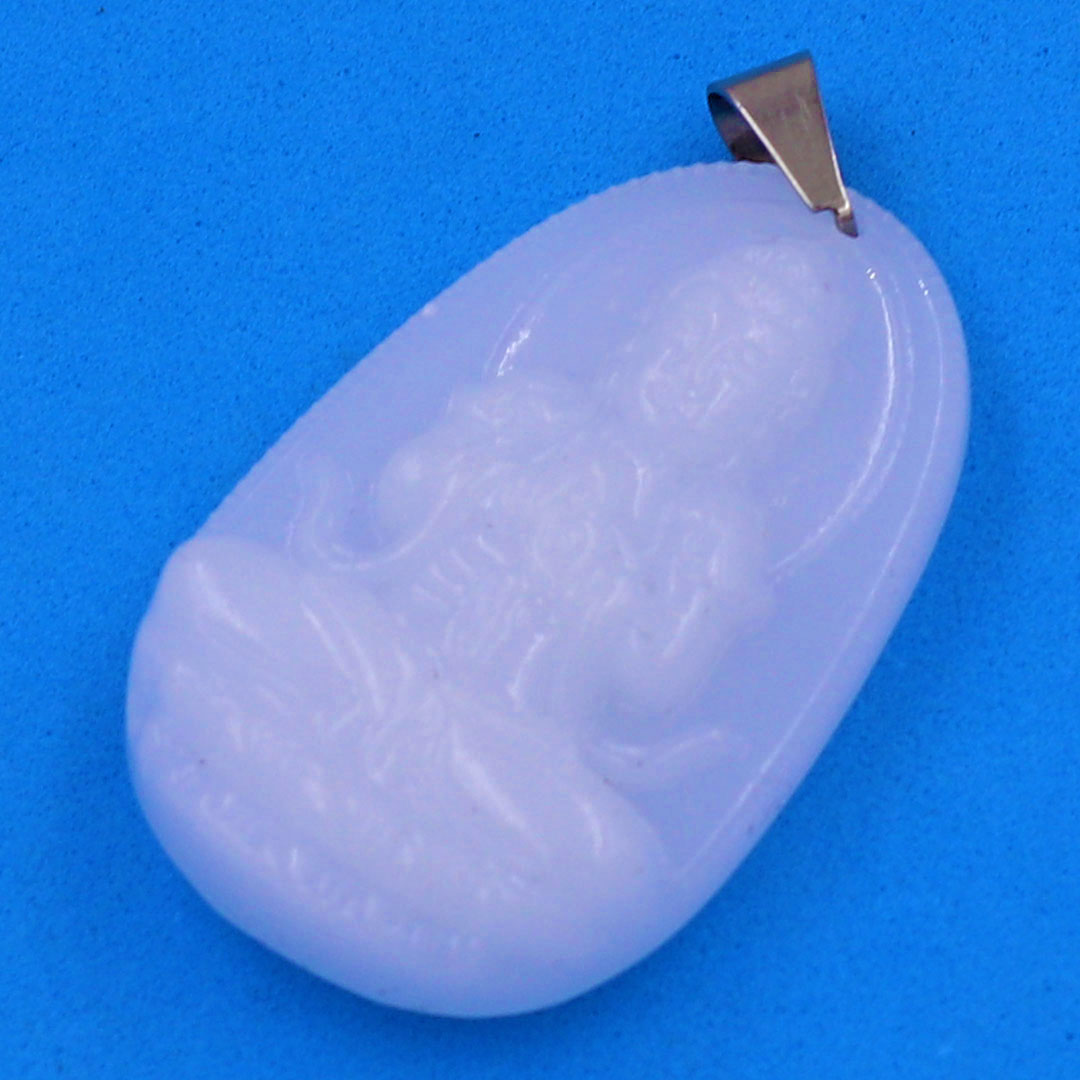 Mặt Phật Đại nhật như lai đá thạch anh trắng 3.6 cm kèm móc và dây chuyền inox, Mặt Phật bản mệnh