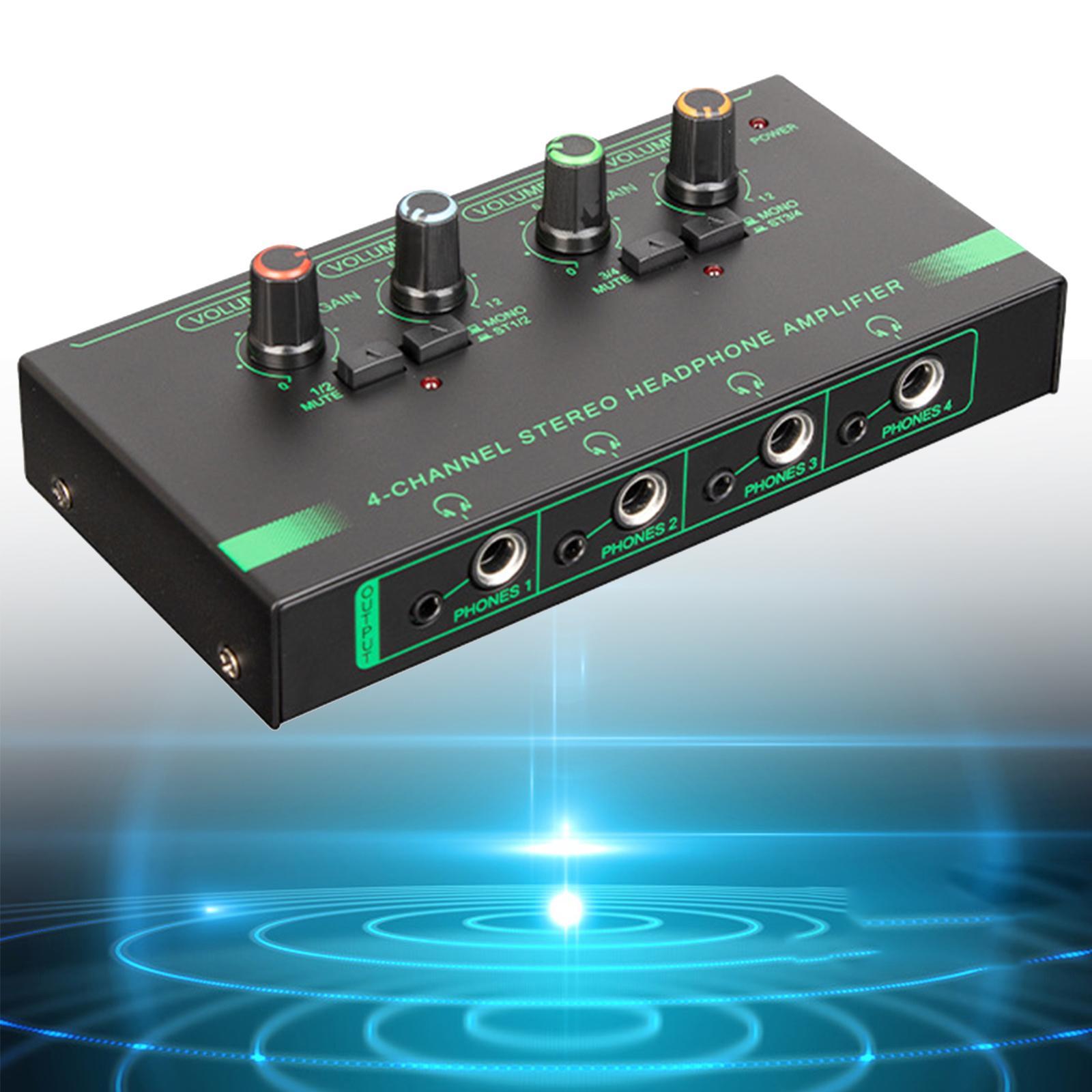 4 Channels Headphone Power Amplifier Multi Channel Headphone Splitter 5V 8 Headphone Jacks Metal Stereo Audio Amplifier for Mixer
