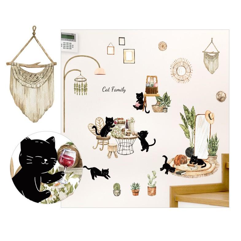 Decal dán tường trang trí - CAT FAMILY TINH NGHỊCH