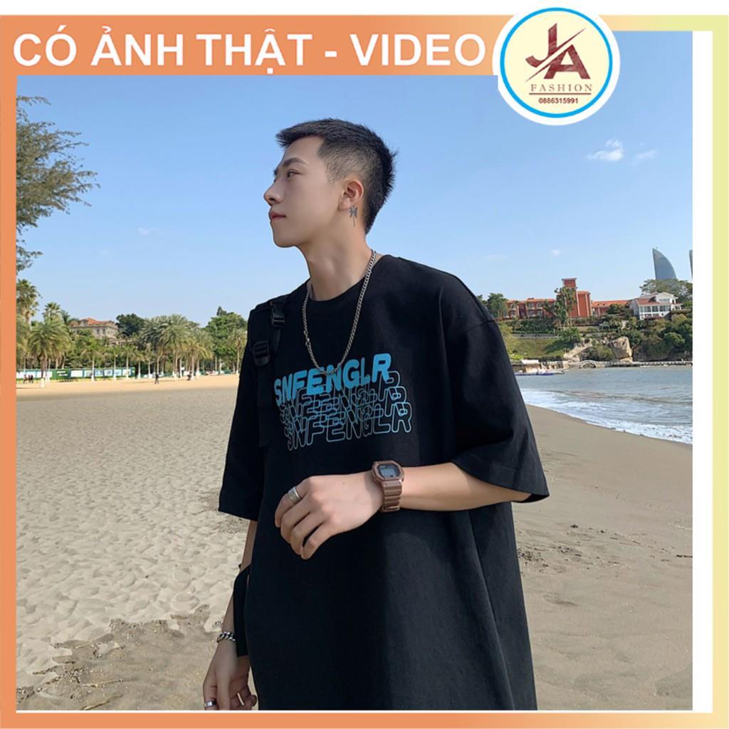 Áo thun tay lỡ in chữ SNFENGLR xanh form rộng , áo phông nam nữ phong cách ulzzang hàn quốc JASHOP