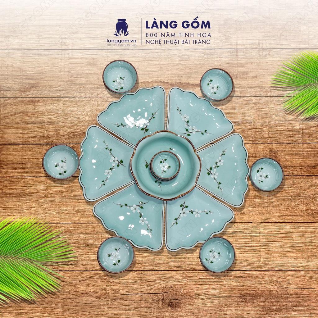 Bộ bàn ăn mặt trời Men xanh cổ hoa đào - Size: 55 cm - Gốm sứ Bát Tràng - langgom.vn