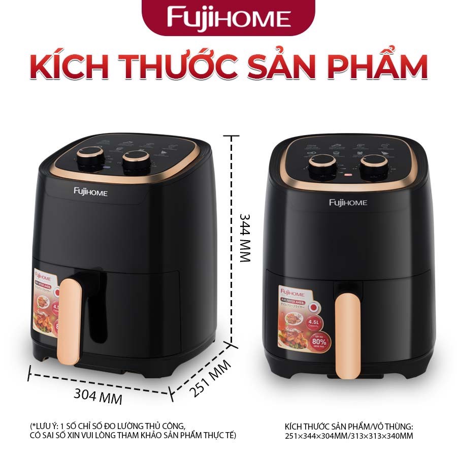 Nồi chiên không dầu cơ nhập khẩu Nhật Bản 4.5L Fujihome A4EB tự ngắt an toàn tặng kẹp inox - hàng chính hãng