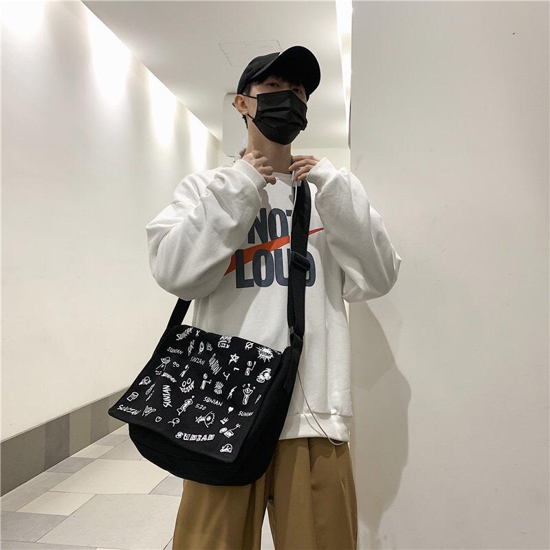 Túi tote SUNIAN vải đeo chéo canvas unisex cao cấp đựng vừa khổ a4 đi học đi chơi Hàn Quốc Hiếu Túi HT208