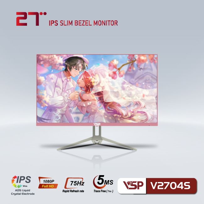 Màn hình VSP V2704S Pink (27&quot;/ FHD/ IPS/ 75HZ/ 5MS) - Hàng Chính Hãng