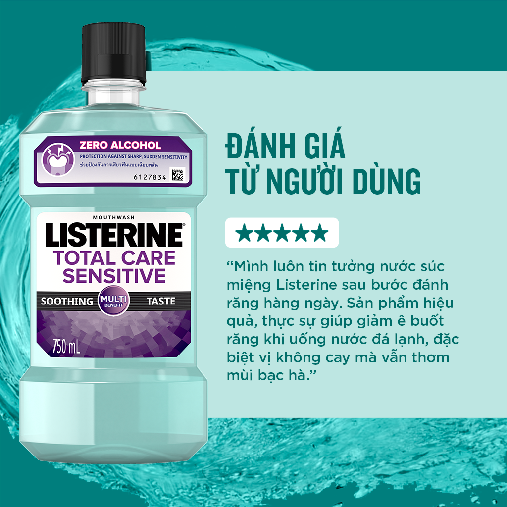 Bộ 2 Nước súc miệng cho răng nhạy cảm Listerine Total Care Sensitive Soothing Taste 750ml/chai