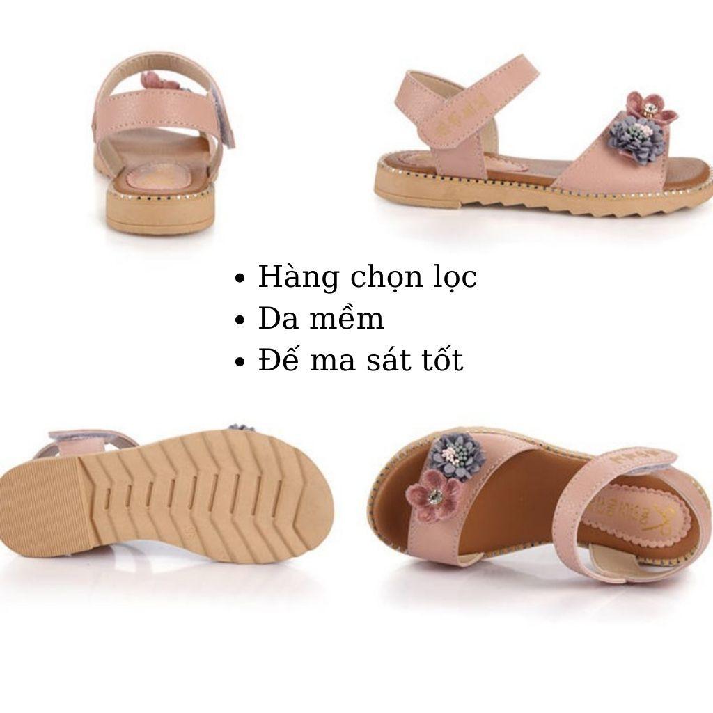 Sandal bé gái SD94 - dép quai hậu bé gái 3 - 12 tuổi da mềm quai ngang gắn hoa đế chống trơn thời trang phong cách Hàn