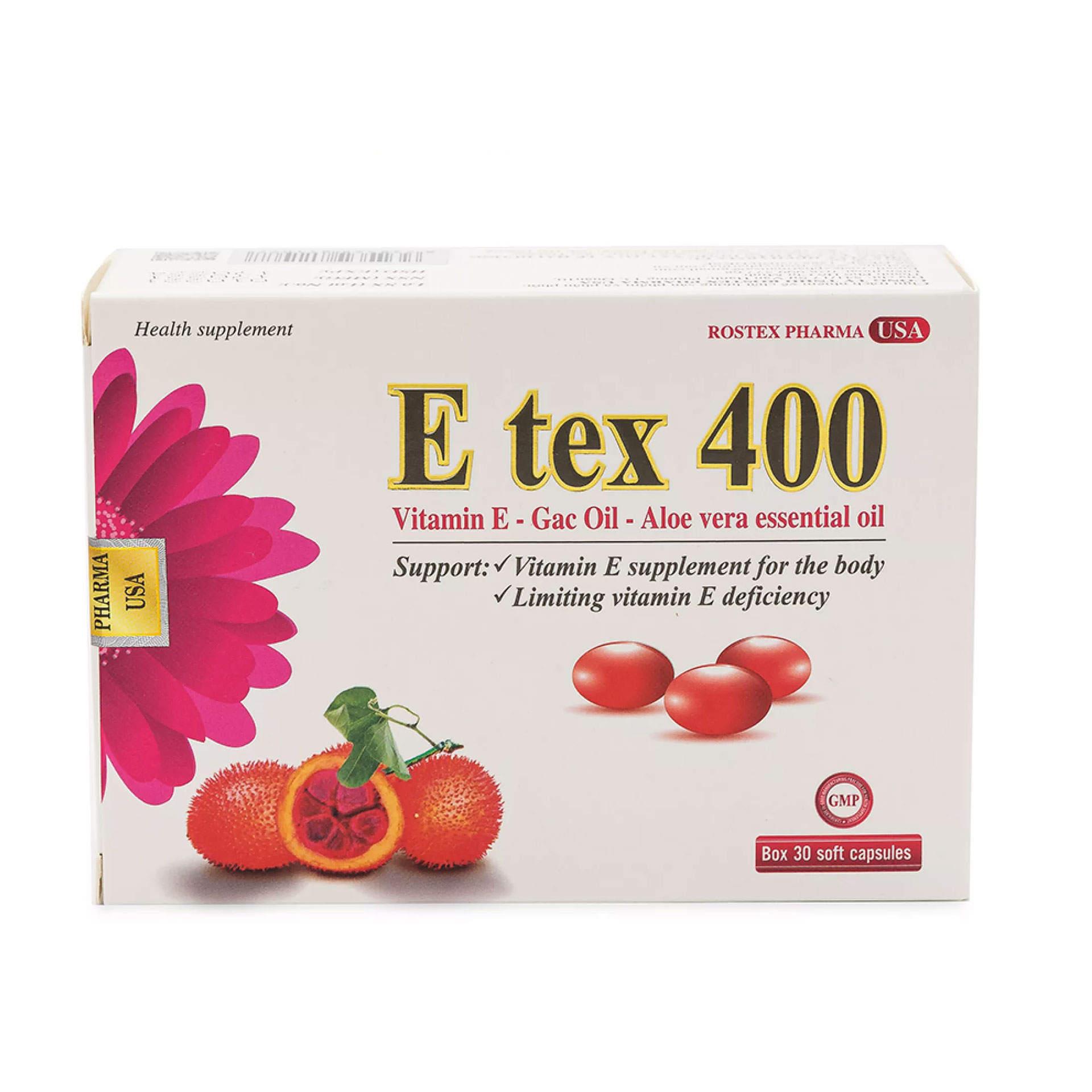 Viên uống đẹp da Vitamin E Đỏ, dầu gấc, tinh dầu lô hội E-Tex 400 giảm nám sạm da, chống lão hóa