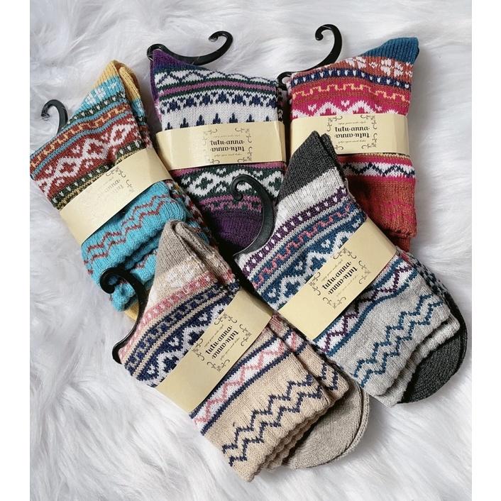 Vớ Tất Thổ Cẩm Nữ Vintage cổ cao, hoạ tiết hình sóng, hình thoi, hàng cao cấp.