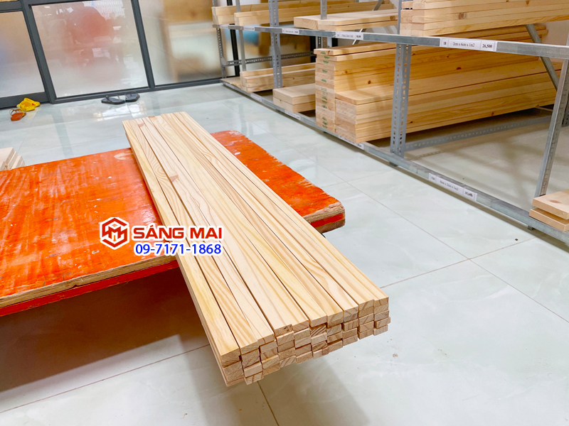 Thanh gỗ thông 1cm x 2cm x dài 120cm + láng mịn 4 mặt
