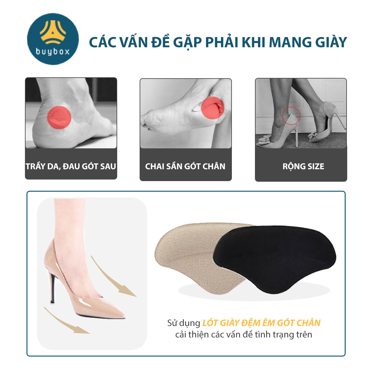 Lót giày cao gót chống trầy, giảm size, chống tuột gót chất liệu EVA ép mặt nhung - Buybox - BBPK279