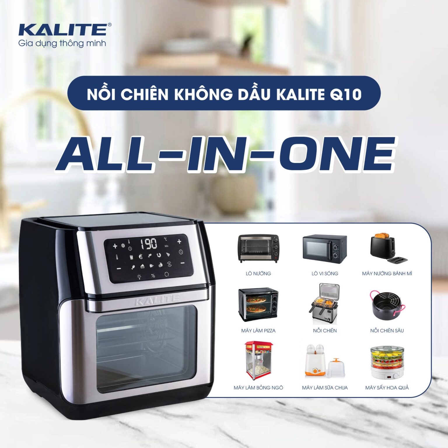 NỒI CHIÊN KHÔNG DẦU ĐA CHỨC NĂNG KALITE Q10 CAO CẤP HÀNG CHÍNH HÃNG