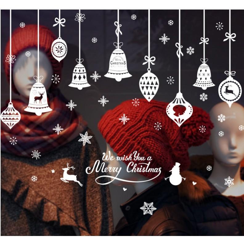 Decal trang trí noel rèm trái châu nhọn và chuông trắng