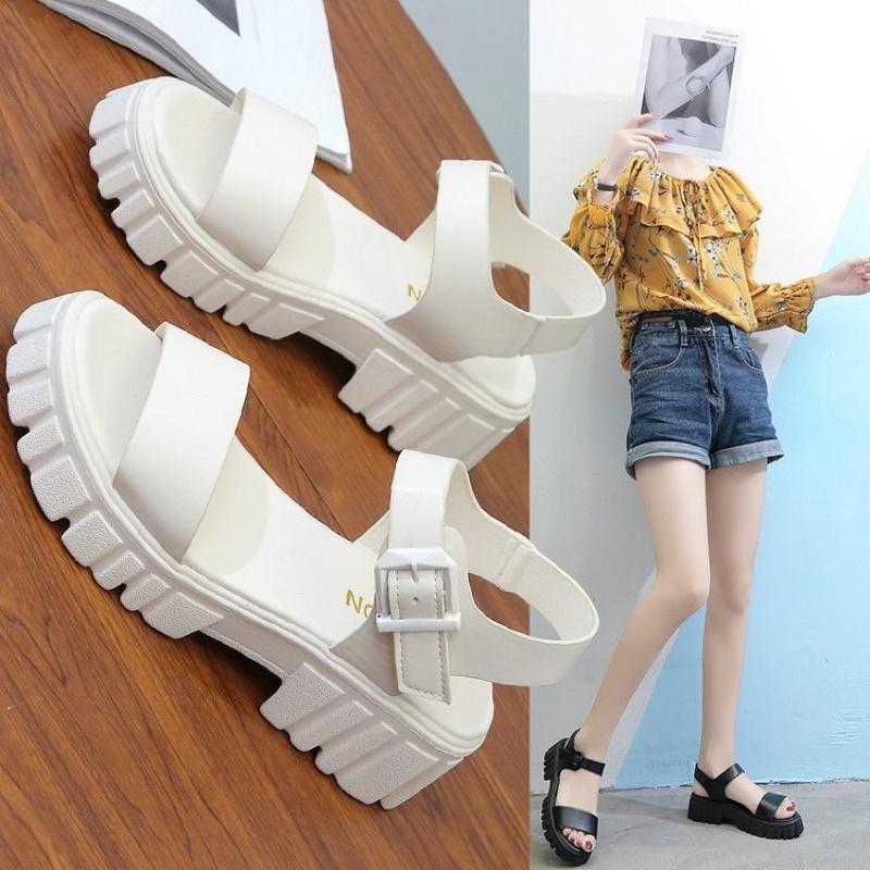 Sandal nữ sandal ulzzang 2 quai đế cao 5cm hai màu đen trắng