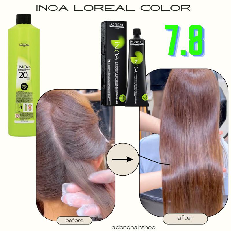 THUỐC NHUỘM TÓC CAO CẤP LOREAL INOA 7.8 MÀU CÁNH GIÁN GỐC DẦU KHÔNG AMONIAC 60ML + OXY