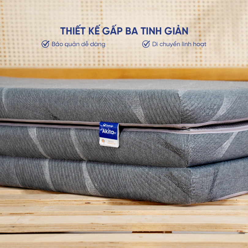 Nệm foam Goodnight Akita gấp 3 êm ái, cải thiện tình trạng đau mỏi cột sống, cuộn hút gọn nhẹ và dễ dàng di chuyển