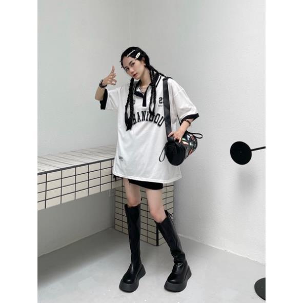 Hàng cao cấp GIÀY BOOT CAO CỔ ĐEN / KEM NGANG GỐI