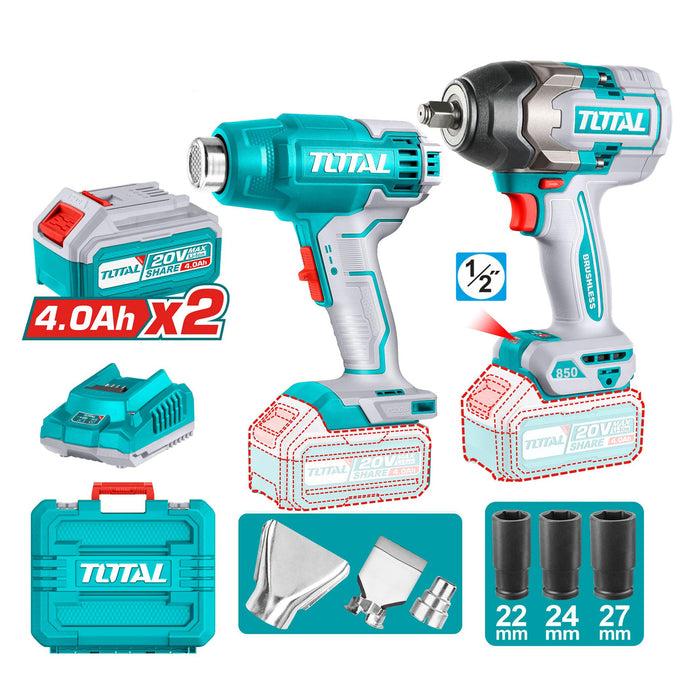 BỘ COMBO MÁY SIẾT BULOONG KHÔNG CHỔI THAN TIWLI2085 &amp; MÁY THỔI NHIỆTTBLI200 2 DÙNG PIN 20V TOTAL TOSLI240489 - HÀNG CHÍNH HÃNG