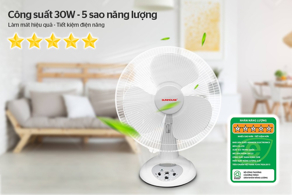 Quạt Sạc SUNHOUSE SH722 30W 2 Tốc Độ- Hàng chính hãng