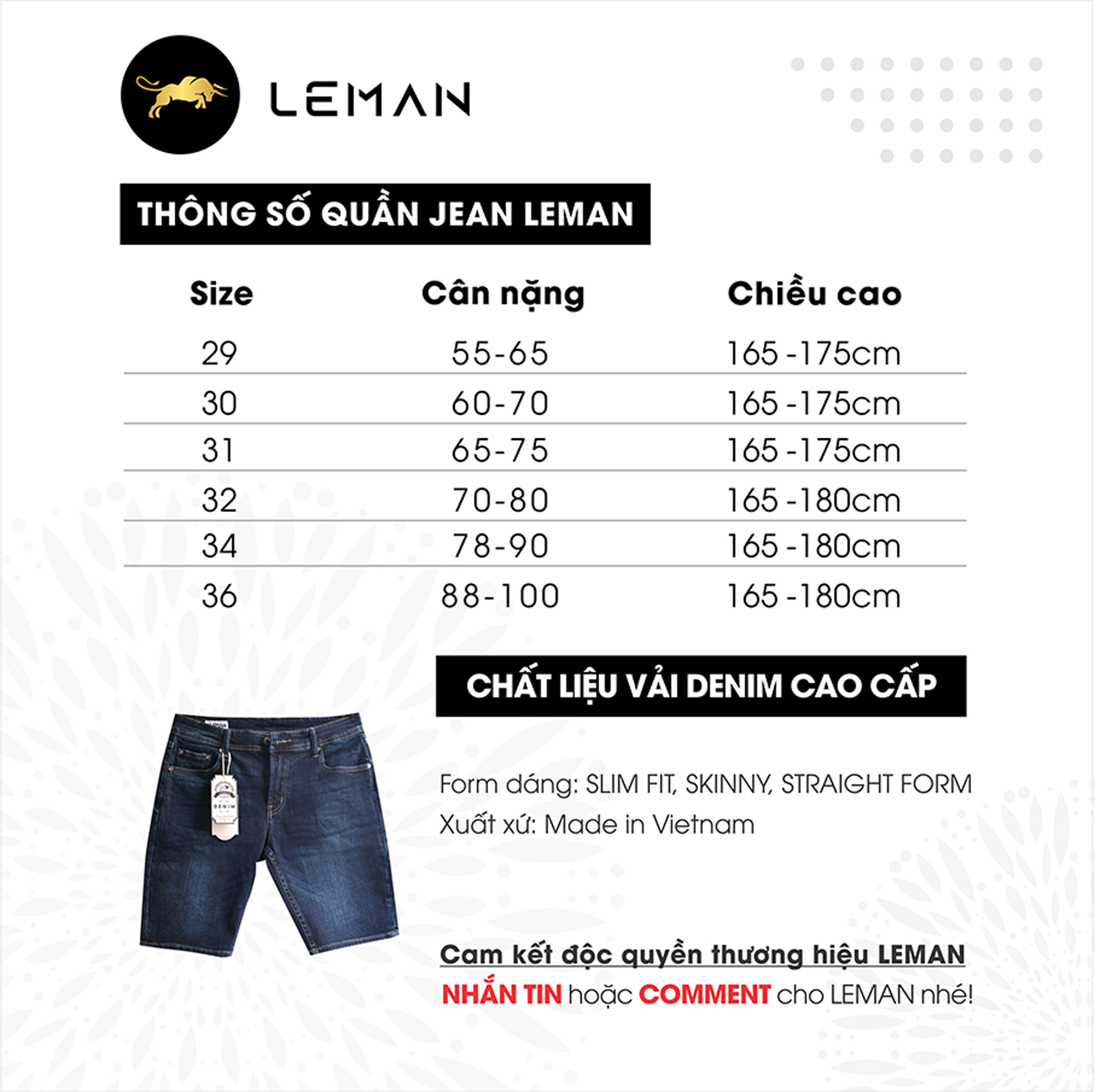 Quần Short Jean nam Leman xanh trơn JL03 - Slim Form