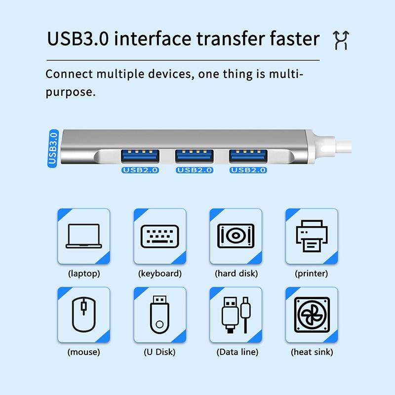 Hub 4 Cổng USB Type C 3.0 5Gbps Tốc Độ Cao Cho Máy Tính