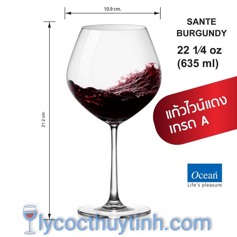 (Thủy Tinh - Ocean - Vang Đỏ) Bộ 6 Ly Sante Burgundy 635ml Ocean Thái Lan Hàng Chính Hãng