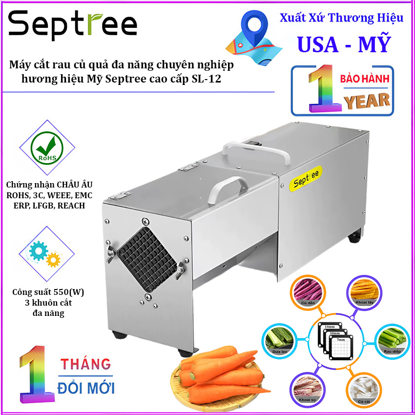 Máy cắt rau củ quả đa năng chuyên nghiệp, thương hiệu Mỹ Septree cao cấp SL-12. Hàng chính hãng
