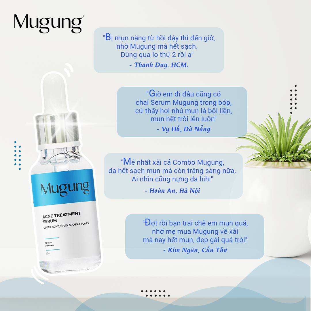 Bộ chăm sóc da mụn Mugung giúp sạch mụn,hết thâm mờ sẹo hiệu quả Serum Acne Treatment và Kem dưỡng da phục hồi không bong da bí quyết sạch bay mụn thâm,mụn bọc,mụn trứng cá, dành cho mọi loại da 15ml và 15gram