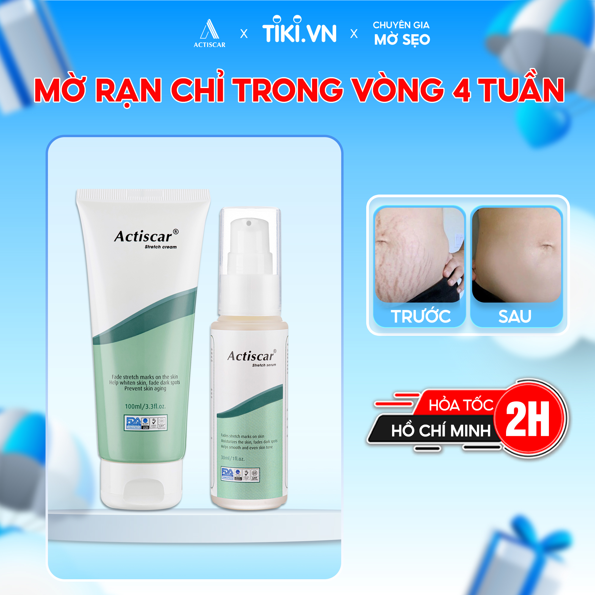 Combo Kem Rạn Da Actiscar Stretch 100ml và Serum Rạn Da 30ml