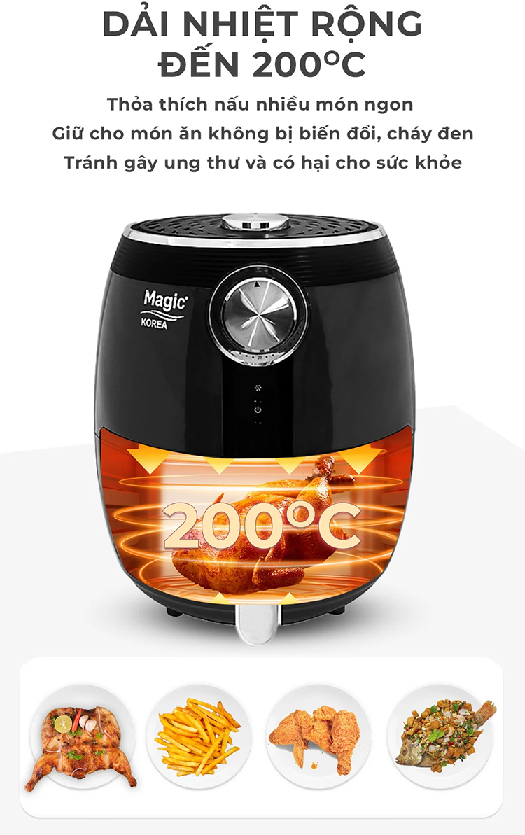 Nồi Chiên Không Dầu Magic A-802 Đen - Hàng Chính Hãng