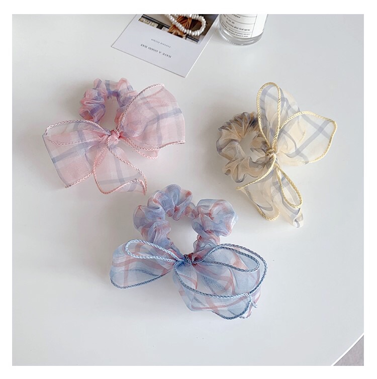 Dây cột tóc nơ hàn quốc - dây cột tóc scrunchies kẻ caro