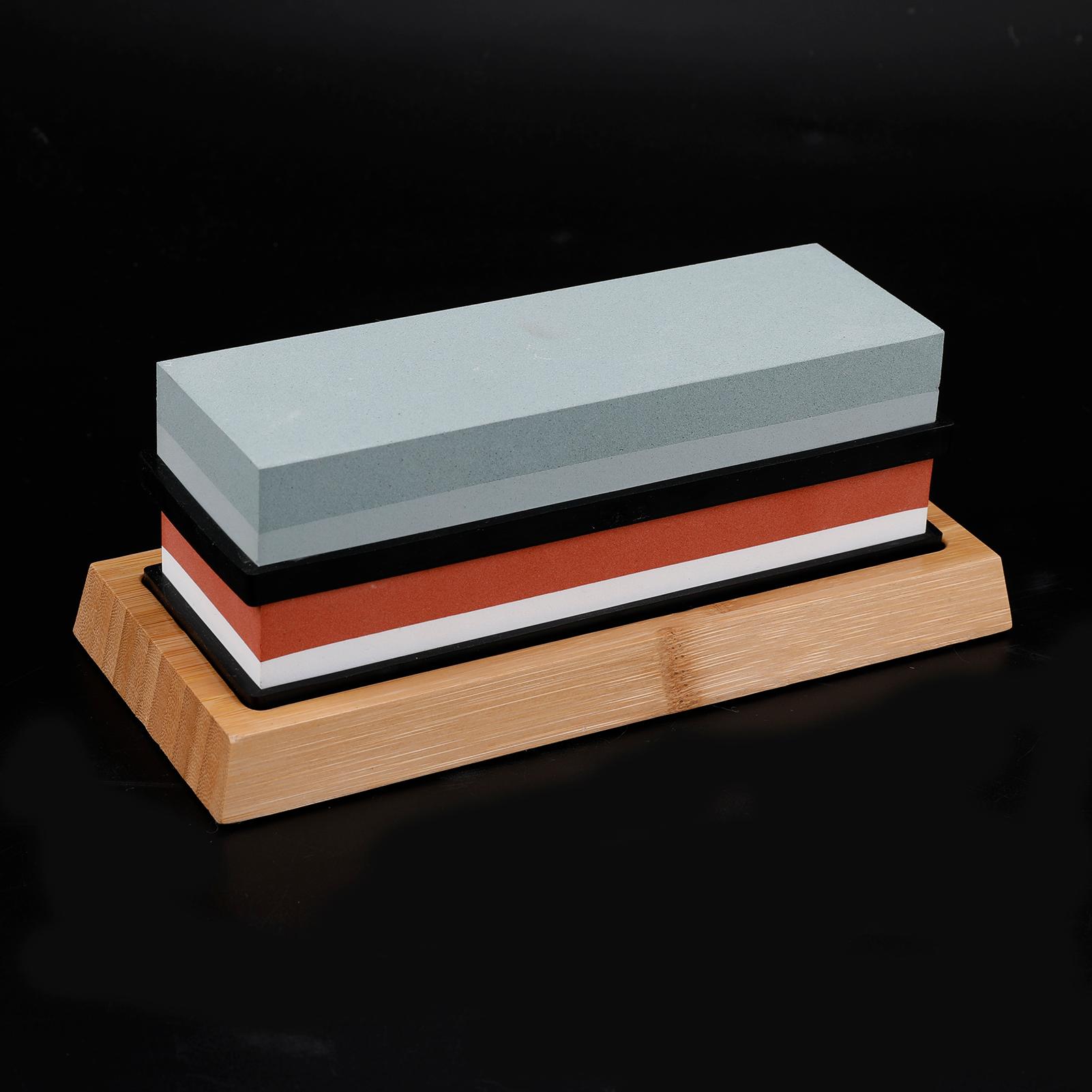 Bộ Đá mài hai mặt Grit White Corundum với giá đỡ silicone, đế tre, bộ điều chỉnh đá trắng và thanh dẫn góc, dụng cụ mài dao chuyên nghiệp