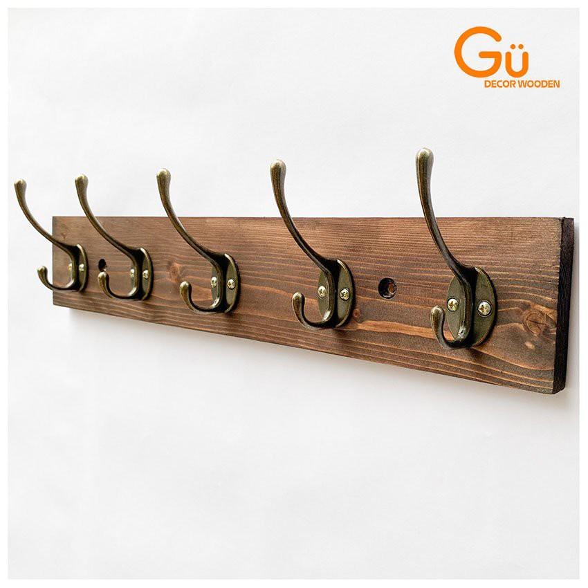 Móc treo quần áo gắn tường, kệ treo đồ Gu Decor Wooden treo túi xách,phụ kiện màu nâu socala