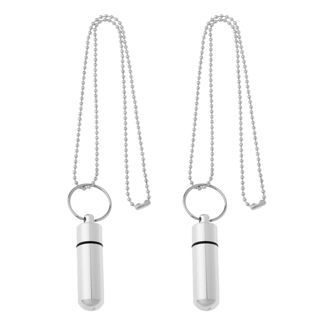 2Pcs Pill Box Aluminum Outdoor Waterproof Pendant Capsule Sealed Bottle 5cm