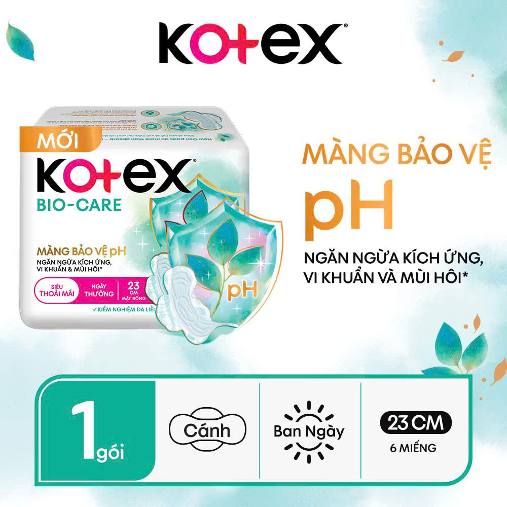 Combo 4 Gói Băng vệ sinh Kotex Biocare Ban Ngày Mặt bông siêu mỏng có cánh 23cm 6 miếng