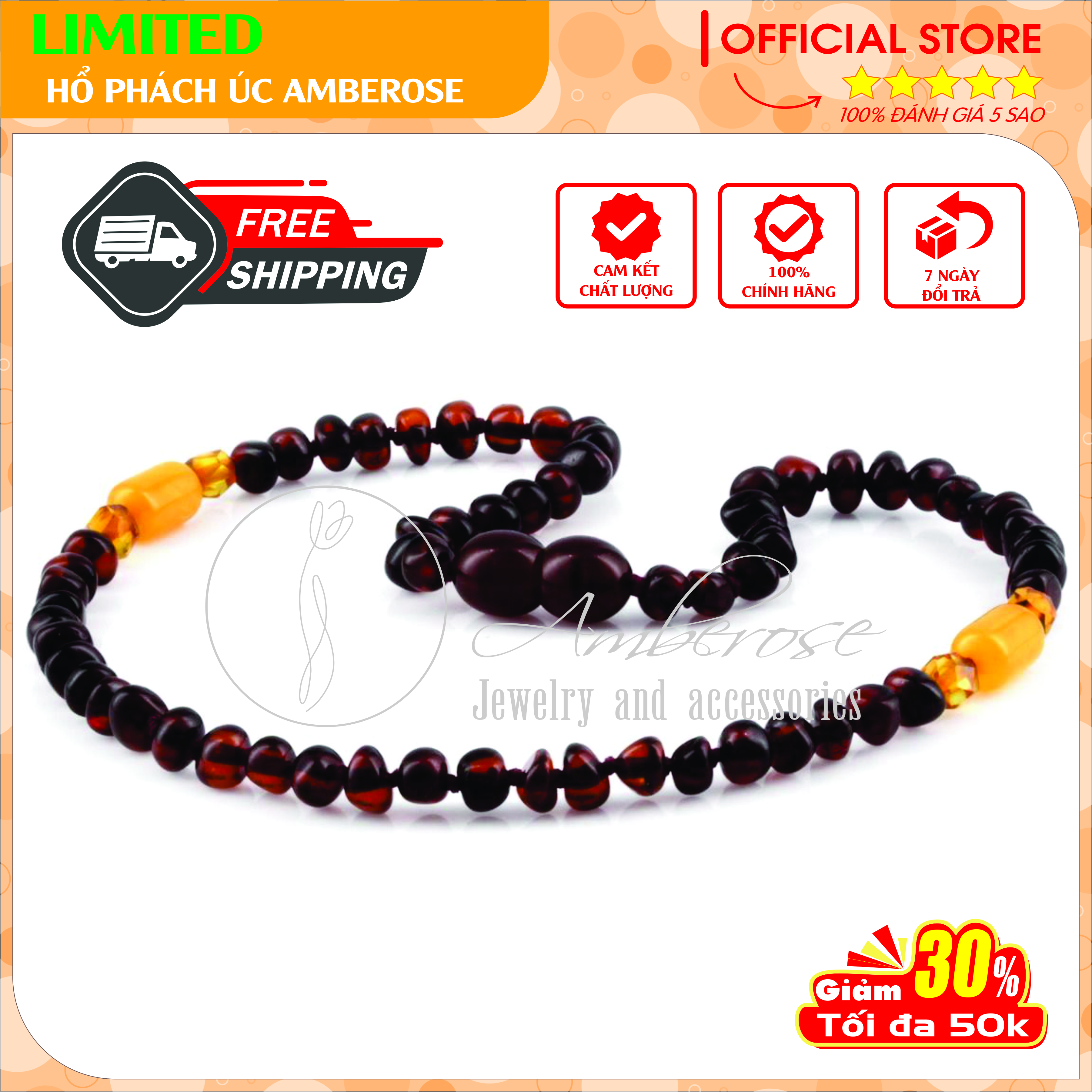 Vòng Cổ Hổ Phách Amber Úc Cho Bé 0 - 10 tuổi VCABLMT99