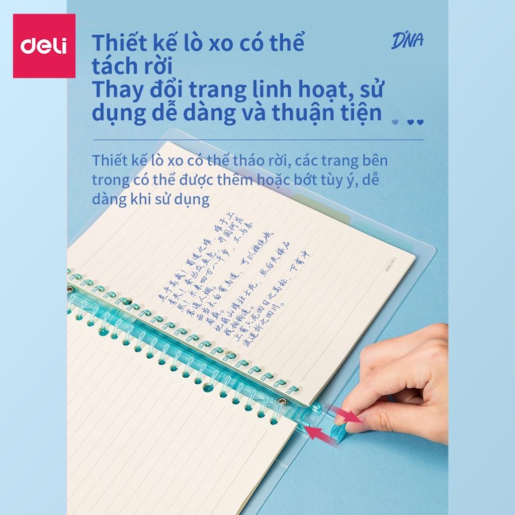 Combo sổ còng sắt và lõi giấy A5 Deli file nhựa có kèm dây rút- 240 trang - 120 tờ - Lõi ô vuông/kẻ ngang