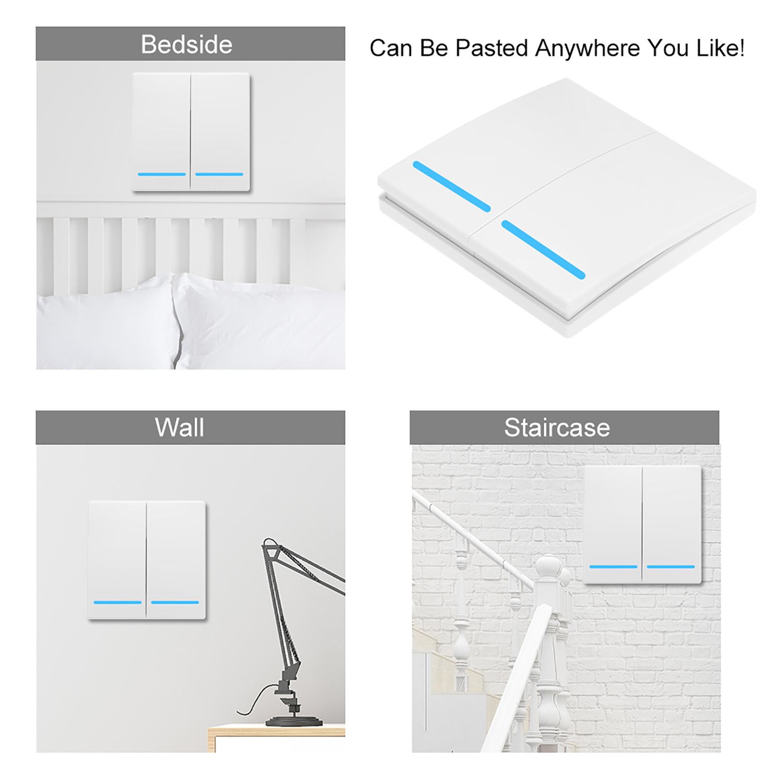EWeLink Push Button Wall Light Switch Remote Controller 2 Gang 86 Type ON/Off Switch Panel 433MHz Wireless RF Remote Control Transmitter with Stickers Free Position Flexible For Home Living Room Bedroom