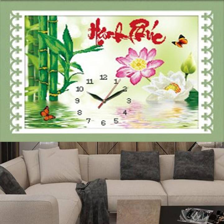 Tranh thêu hoa sen đồng hồ hạnh phúc 222748 - kích thước: 60 * 47cm.