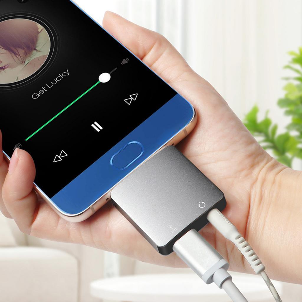 Type C to Audio Adapter, 2 in1 Type-C to 3.5mm Earphone Audio Jack Converter