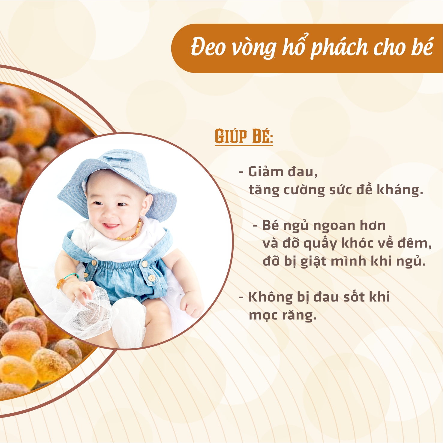 Vòng Tay Hổ Phách Amberose Cho Bé 0 - 10 tuổi VTM4M2