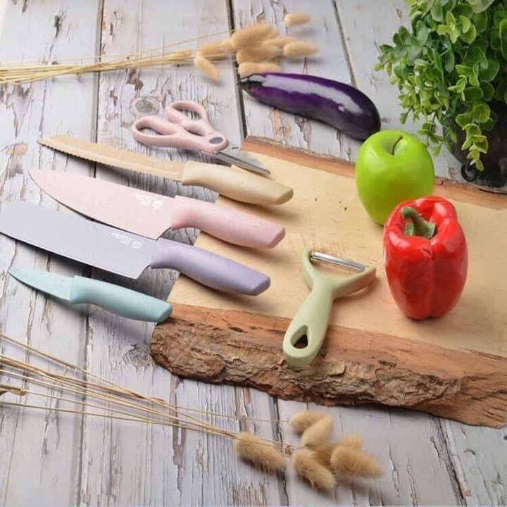 Bộ dao lúa mạch cao cấp 6 món chuyên dụng cho nhà bếp KITCHEN KINFE, siêu sắc kháng khuẩn, dao đa năng, lưỡi dao đúc thép không rỉ, full hộp Hàng nhập khẩu